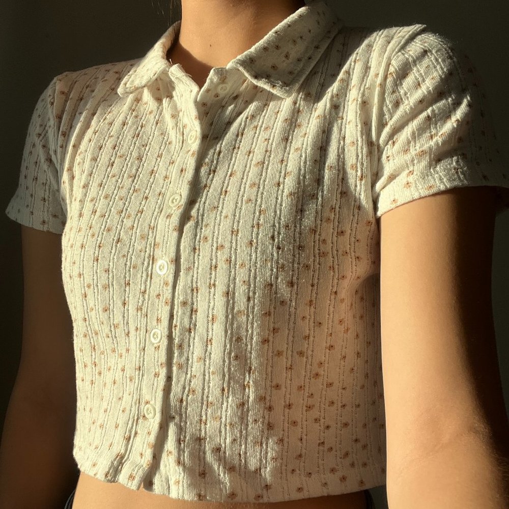 Cotton gray blue Button-Up Crop Top